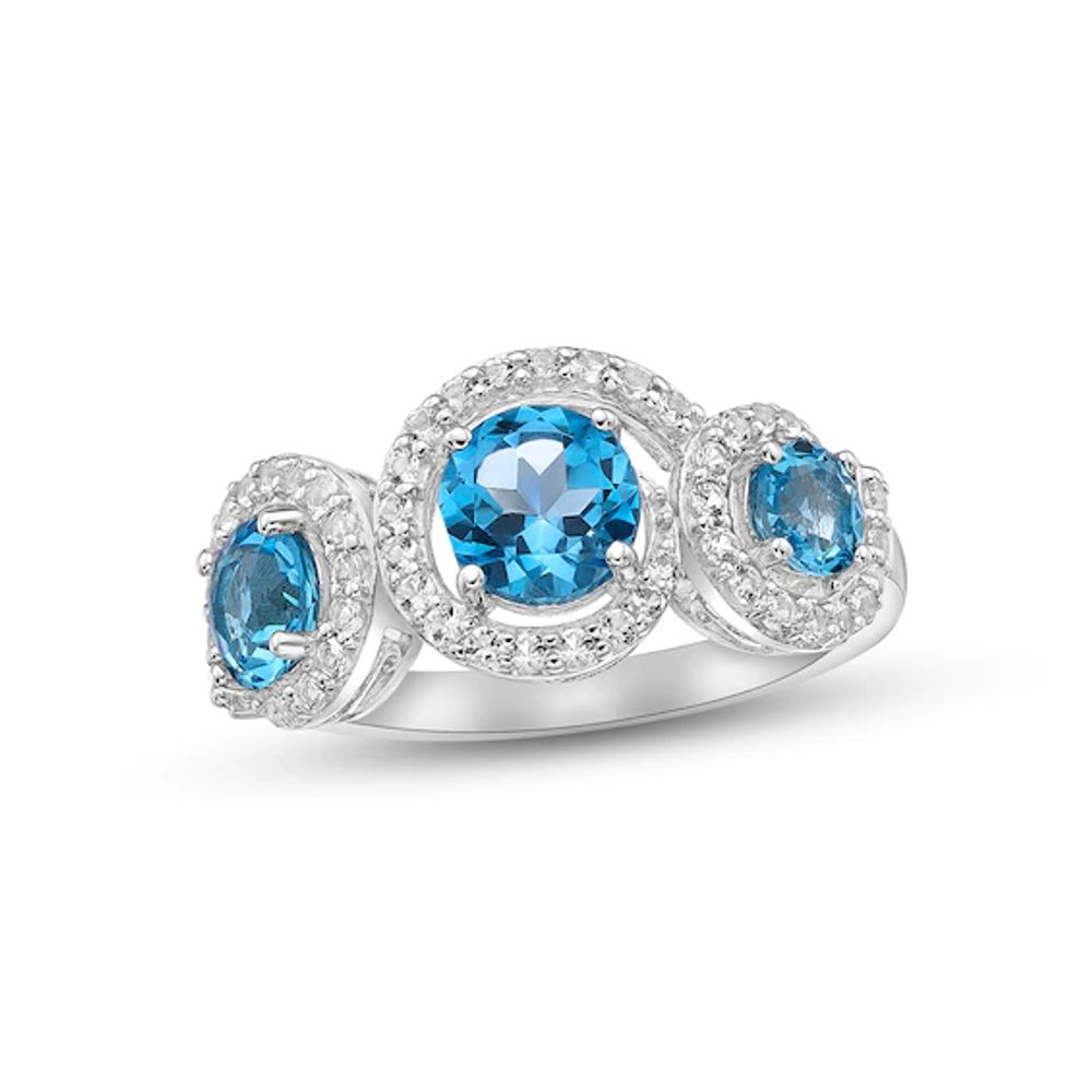 Swiss Blue Topaz & White Topaz Ring Sterling Silver