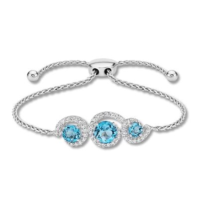 Blue/White Topaz Bolo Bracelet Sterling Silver