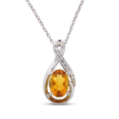 Citrine & White Lab-Created Sapphire Necklace Sterling Silver 18"