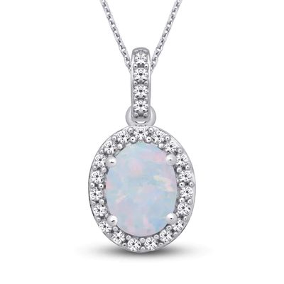 Kay Lab-Created Opal & White Lab-Created Sapphire Necklace Sterling Silver 18"