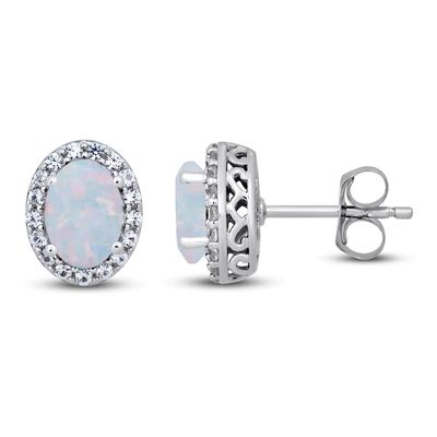 Lab-Created Opal & White Lab-Created Earrings Sterling Silver