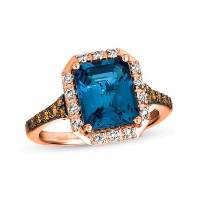 Le Vian Blue Topaz & Diamond Ring 3/8 ct tw Diamonds 14K Strawberry Gold