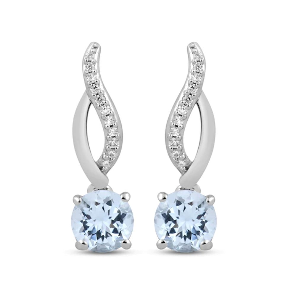 Kay Aquamarine Drop Earrings 1/20 ct tw Diamonds Sterling Silver