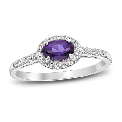 Amethyst & White Lab-Created Sapphire Ring Sterling Silver