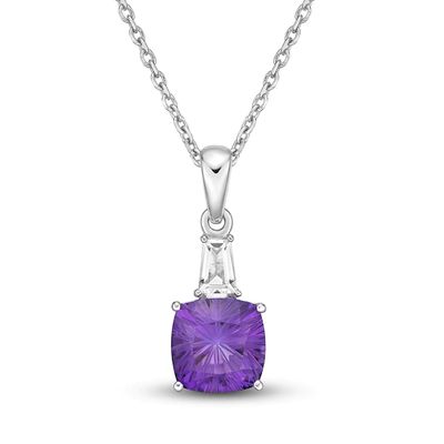 Luminous Cut Amethyst & White Topaz Necklace Sterling Silver 18"