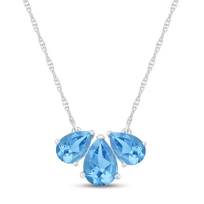 Swiss Blue Topaz Three-Stone Necklace Sterling Silver 18"