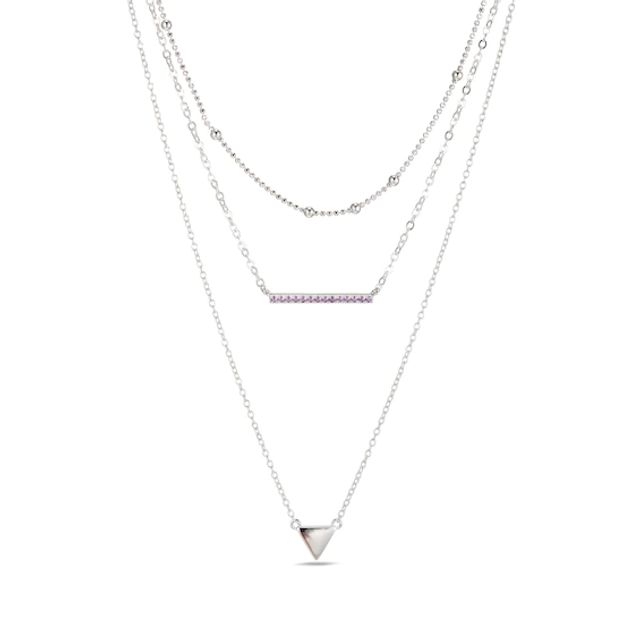 Amethyst Layered Necklace Sterling Silver 21"