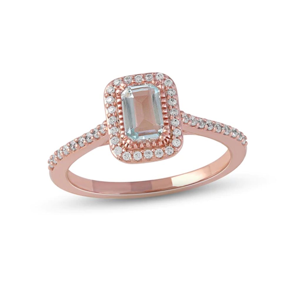 Aquamarine & Diamond Ring 1/5 ct tw Round-cut 10K Rose Gold