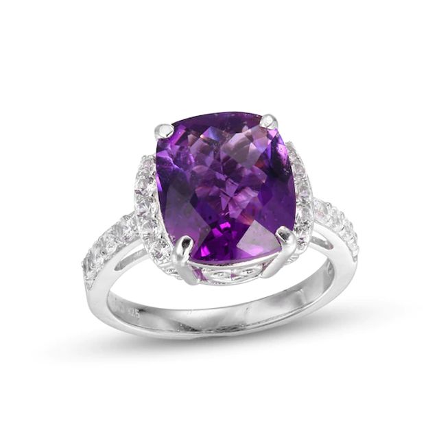 Amethyst & White Lab-Created Sapphire Ring Sterling Silver