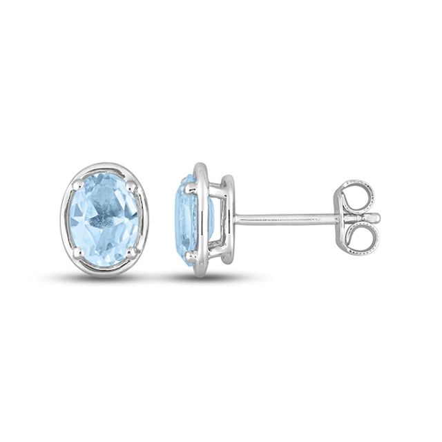 Blue Topaz Oval Stud Earrings Sterling Silver