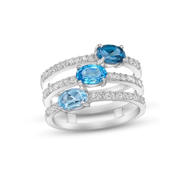 Vibrant Shades Blue Topaz & White Lab-Created Sapphire Ring Sterling Silver