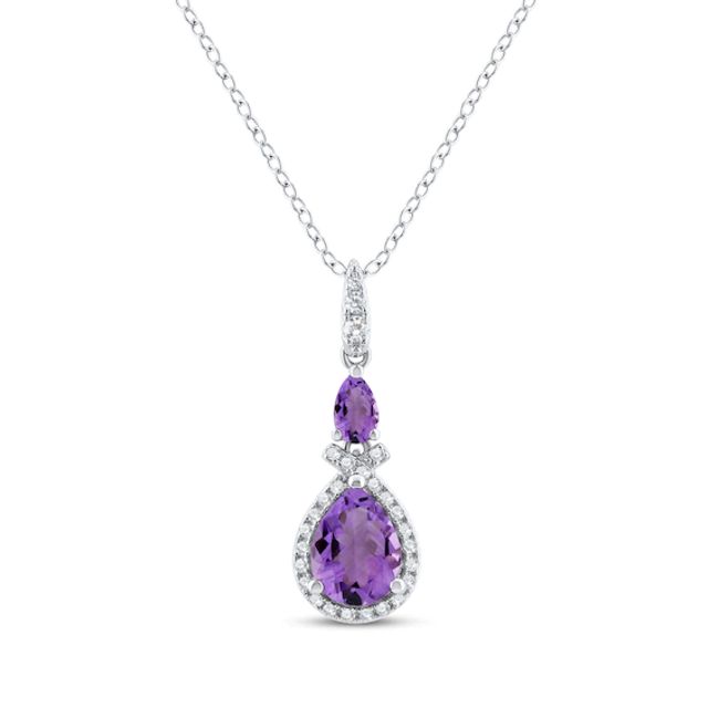 Amethyst & White Lab-Created Sapphire Pear/Round Necklace Sterling Silver 18"