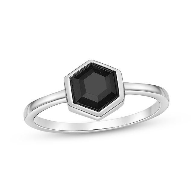 Hexagon-Cut Black Onyx Ring Sterling Silver