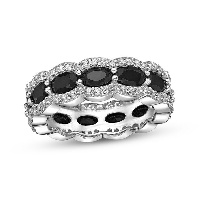 Oval-Cut Black Onyx & White Lab-Created Sapphire Eternity Band Sterling Silver