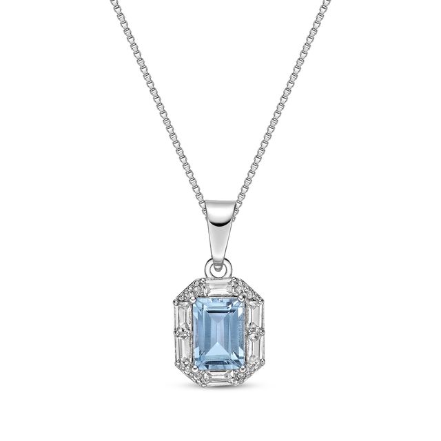 Rectangle-Cut Swiss Blue Topaz & White Lab-Created Sapphire Necklace Sterling Silver 18”