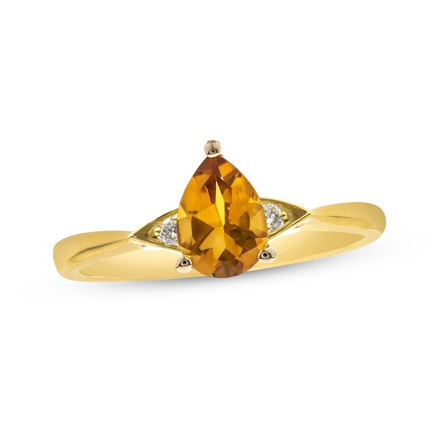 Pear-Shaped Citrine & Round-Cut Diamond Ring 1/20 ct tw 10K Yellow Gold