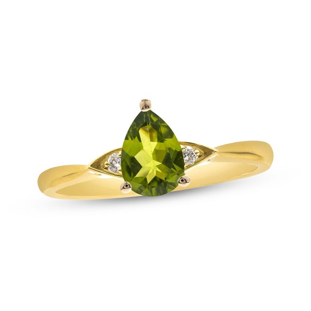 Pear-Shaped Peridot & Round-Cut Diamond Ring 1/20 ct tw 10K Yellow Gold