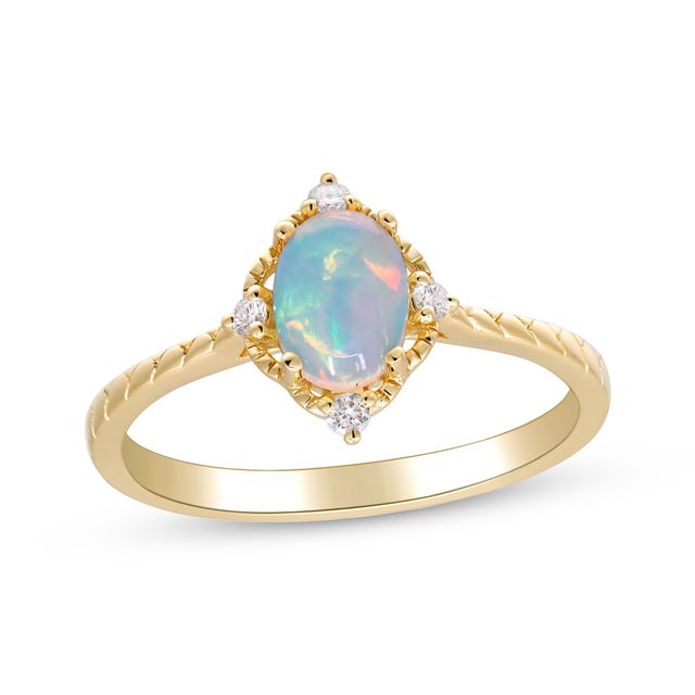 Oval-Cut Opal & Round-Cut Diamond Ring 1/20 ct tw 10K Yellow Gold