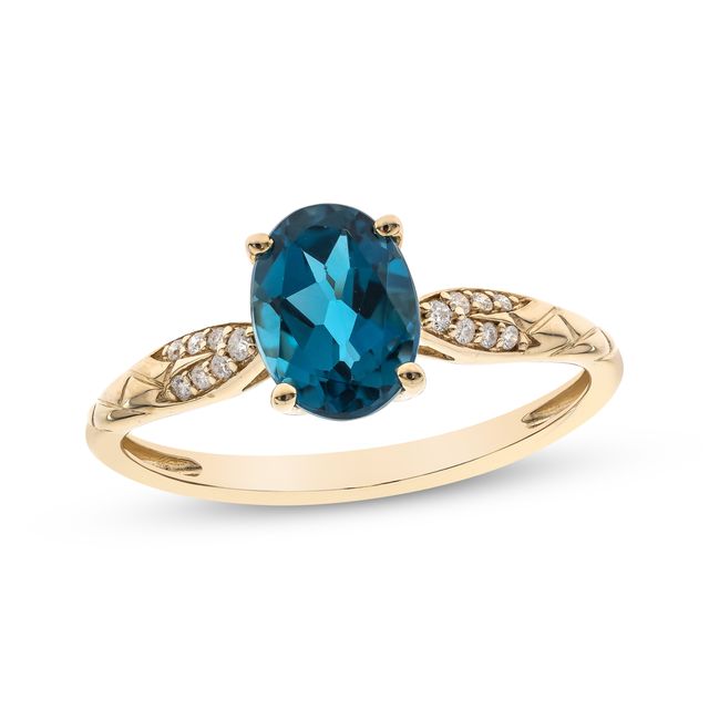 Oval-Cut London Blue Topaz & Round-Cut Diamond Ring 1/20 ct tw 10K Yellow Gold