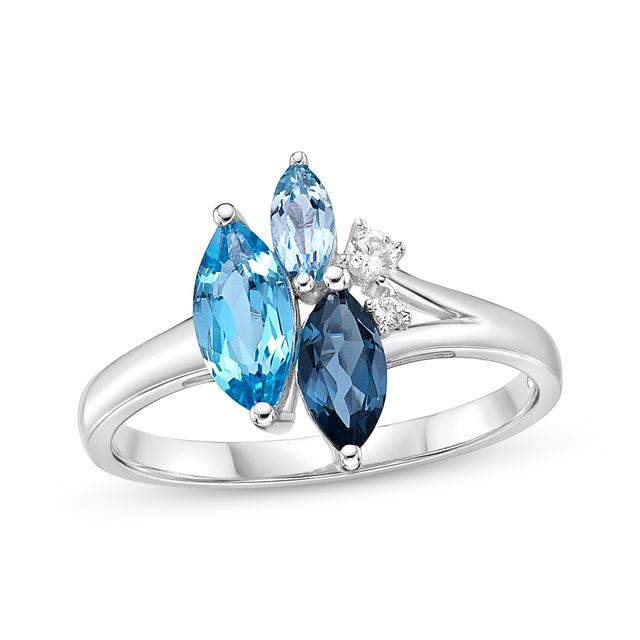 Marquise-Cut Blue Topaz & Round-Cut White Lab-Created Sapphire Ring Sterling Silver
