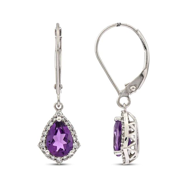 Pear-Shaped Amethyst & Round-Cut Diamond Drop Earrings 1/5 ct tw 10K White Gold