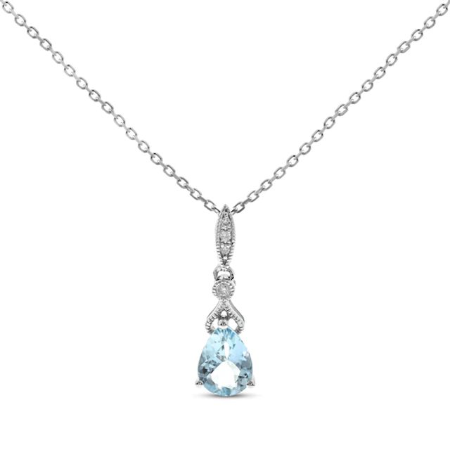 Vintage-Style Pear-Shaped Aquamarine & Diamond Accent Necklace 10K White Gold 18"