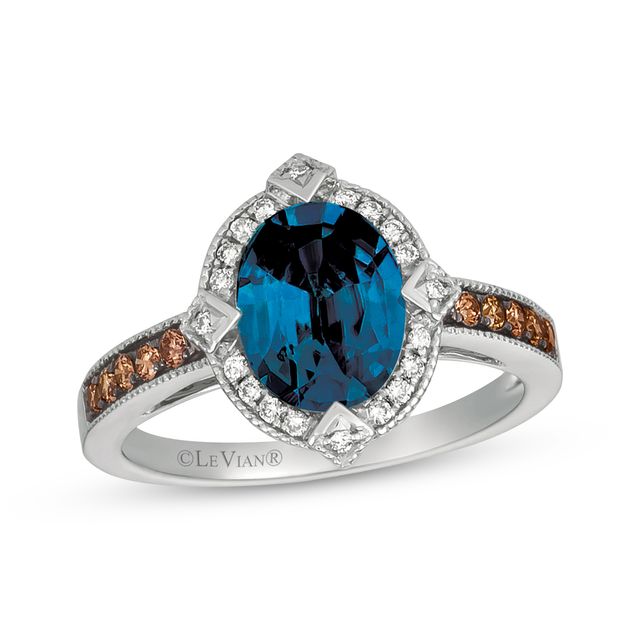 Le Vian Oval-Cut Blue Topaz Ring 1/4 ct tw Diamonds 14K Vanilla Gold