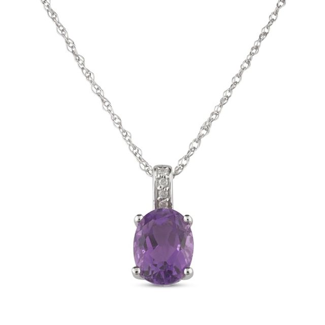 Oval-Cut Amethyst & Diamond Accent Necklace 10K White Gold 18”