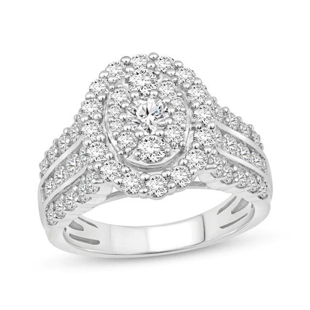 Round-Cut Multi-Diamond Center Oval Frame Engagement Ring 2 ct tw 10K White Gold