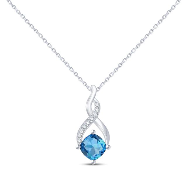 Cushion-Shaped Swiss Blue Topaz & Round-Cut White Lab-Created Sapphire Swirl Necklace Sterling Silver 18”