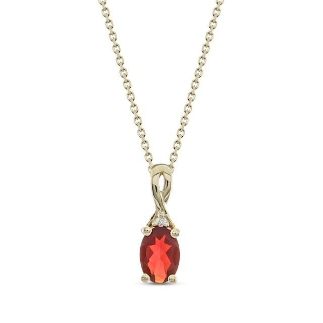 Oval-Cut Fire Opal & Diamond Accent Necklace 10K Yellow Gold 18”