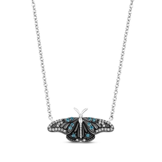 Disney Treasures Encanto London Blue Topaz & Diamond Butterfly Necklace 1/15 ct tw Sterling Silver 18”