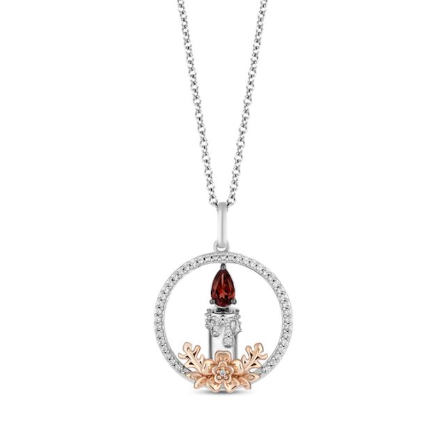 Disney Treasures Encanto Pear-Shaped Garnet & Diamond Necklace 1/8 ct tw Sterling Silver & 10K Rose Gold 19”