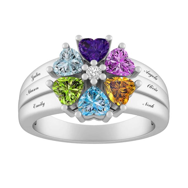 Mother's Heart-Shaped Family Birthstone Ring