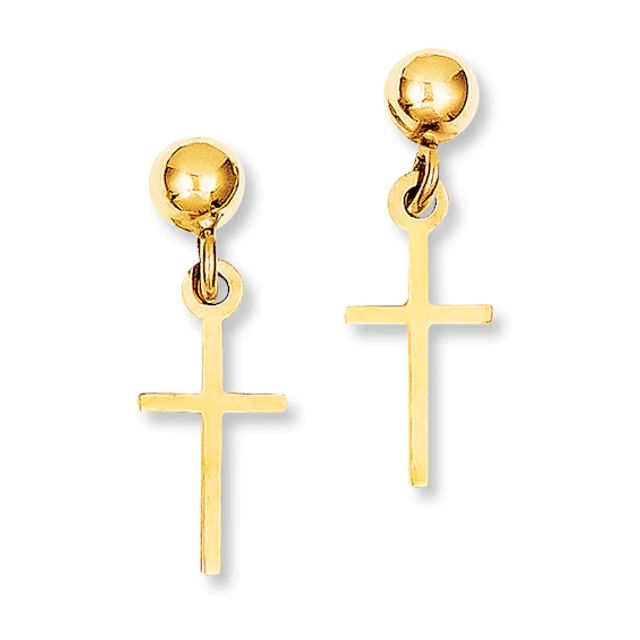 Cross Earrings 14K Yellow Gold