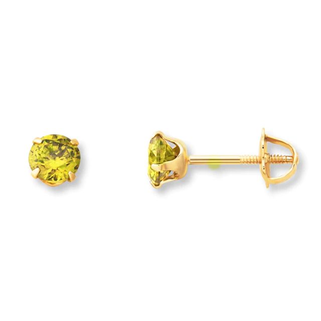 Kay Children's Stud Earrings Green Cubic Zirconia 14K Yellow Gold