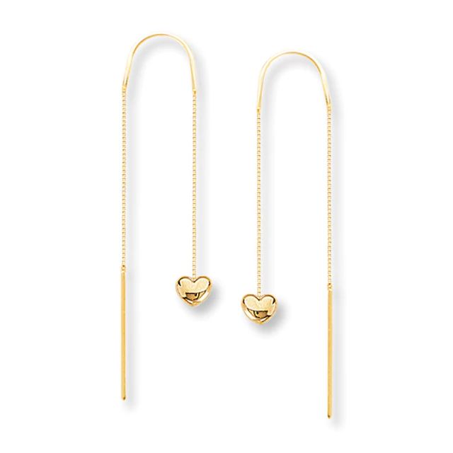 Heart Threader Earrings 14K Yellow Gold