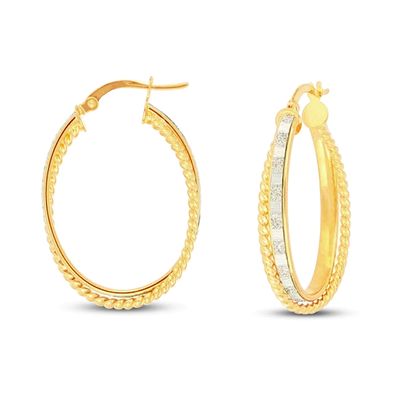 Kay Italian Oval Glitter Hoop Earrings 14K Yellow Gold