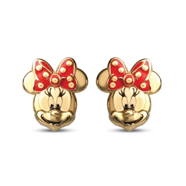Kay Children's Minnie Mouse Enamel Earrings 14K Yellow Gold