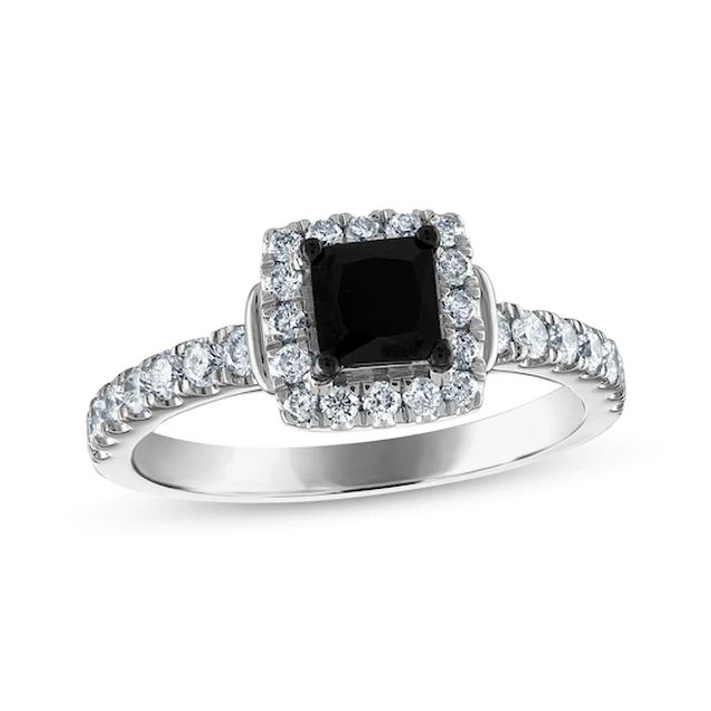 Now + Forever Princess-Cut Black Diamond & Round-Cut White Diamond Engagement Ring 1-1/5 ct tw 14K White Gold