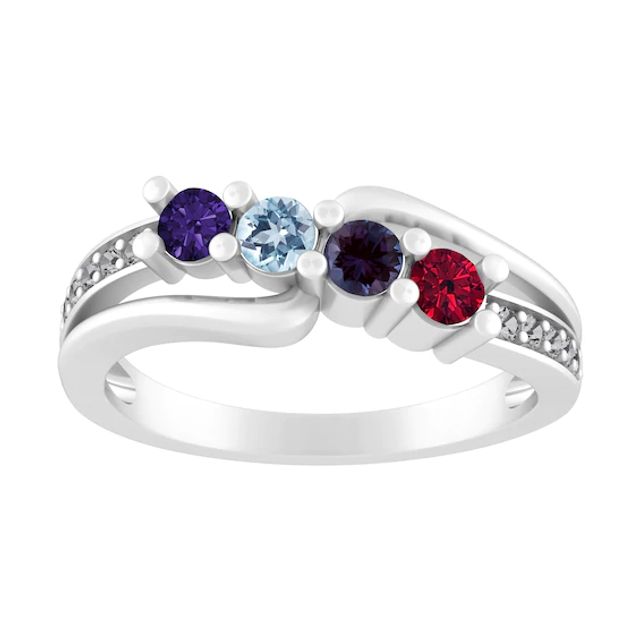 Mother's Family Birthstone Diagonal Ring