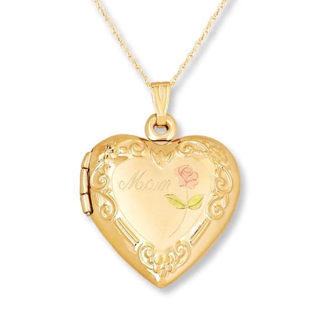 "Mom" Heart Locket 14K Yellow Gold 18"