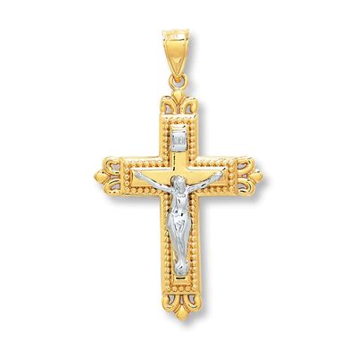 Crucifix Cross Charm 14K Two-Tone Gold