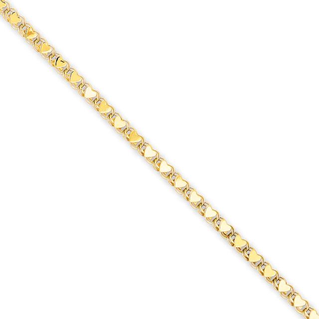 Heart Link Anklet 14K Yellow Gold 10"