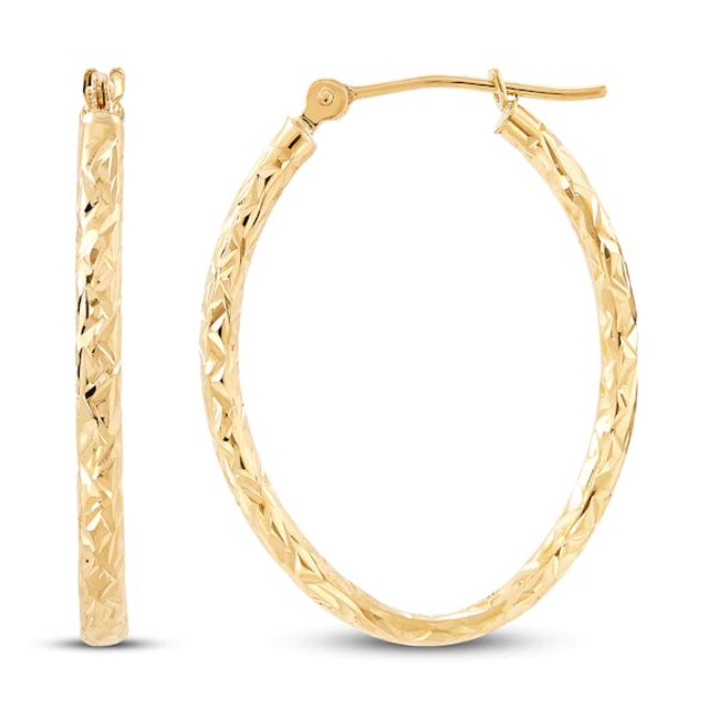 Kay Oval Diamond Cut Hoop Earrings 14K Yellow Gold