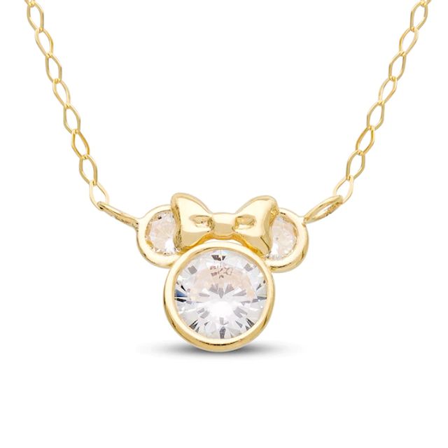 Children's Minnie Mouse Cubic Zirconia Necklace 14K Yellow Gold 13