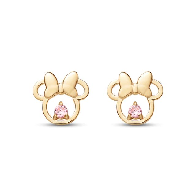 Kay Children's Minnie Mouse Pink Cubic Zirconia Stud Earrings 14K Yellow Gold