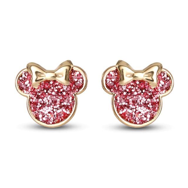 Kay Children's Minnie Mouse Pink Glitter Stud Earrings 14K Yellow Gold