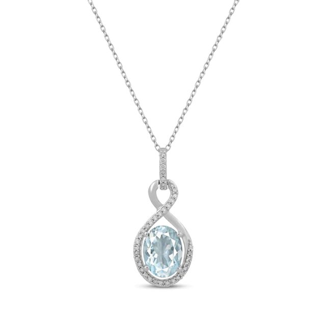 Oval-Cut Aquamarine & Round-Cut Diamond Infinity Drop Necklace 1/10 ct tw Sterling Silver 18”