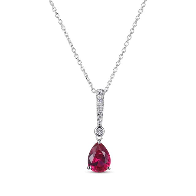 Pear-Shaped Lab-Created Ruby & Round-Cut White Lab-Created Sapphire Drop Necklace Sterling Silver 18”